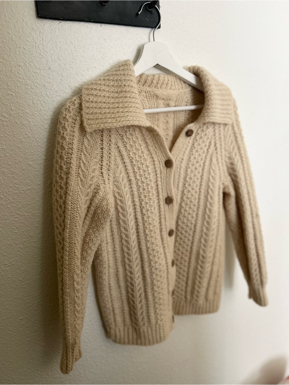 Vintage Cream Cable Knit Collared Cardigan